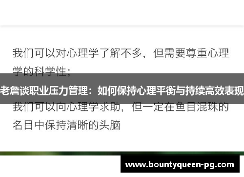 老詹谈职业压力管理：如何保持心理平衡与持续高效表现